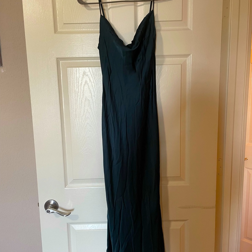 ZARA green slip dress with cowl neck